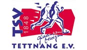 Logo des TSV Tettnang e. V. mit stilisierten Sportlern vor rotem Hintergrund und blauem Schriftzug